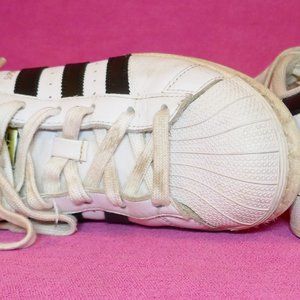 Adidas Superstar.  White with black stripes. Men's 7.  Womens 8.5.  Sz 39